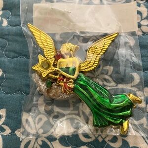 Gold and Green Angel Brooch